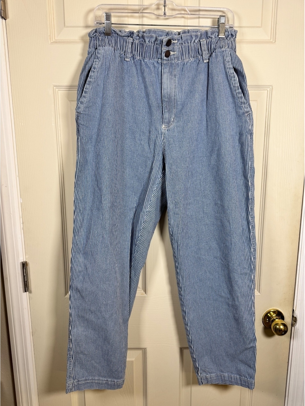 Striped Paperbag Waist Denim Pants